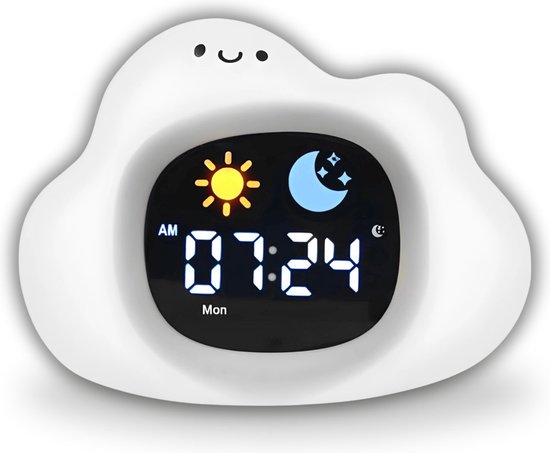 Dutsi - Slaaptrainer Kinderen - Sleepy Luna - Wolkje - Met Wekker, Witte Ruis & Nachtlampje - Helpt bij een Gezond Slaapritme van Dutsi