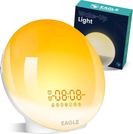 Eagle Wake up light – Wekkerradio – Nachtlamp – Bedlamp – Lichttherapielamp – Wit van Eagle