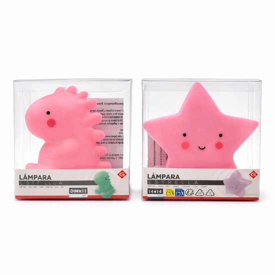 EasyMart 2-delige kindernachtlamp set - Roze Dino & Ster - LED nachtlampjes - Batterijen inbegrepen van Merkloos