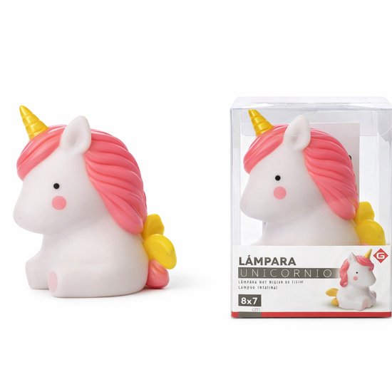 EasyMart Unicorn Nachtlampje Kinderen 8 x 7 CM - LED Nachtlamp Eenhoorn - Zacht Licht - Kinderkamer Decoratie - Batterij - Roze/Wit van Merkloos