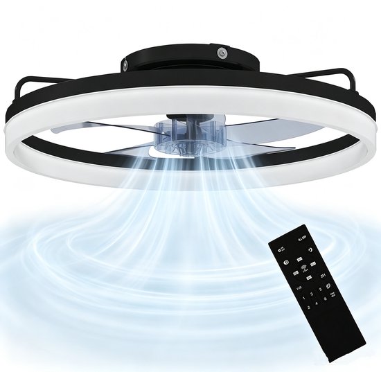 ECTEATOY® Plafondventilator met Verlichting - 40W LED - Stille DC Motor - Afstandsbediening - 6 Snelheden - Dimbaar - Zwart