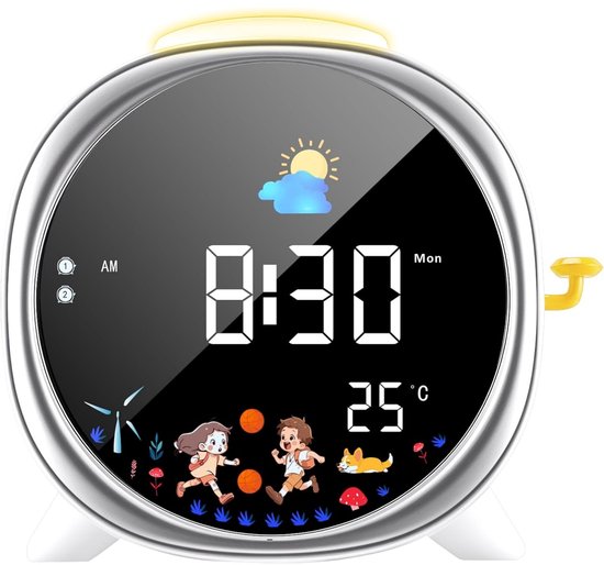 Educatieve dag- en nachtwekker geschikt voor kinderen - Kinderwekker met nachtlampje - Dubbele alarmfunctie - Snooze-functie - Oplaadbaar - Slaaptrainingwekker - Geschikt voor jongens en meisjes van Merkloos