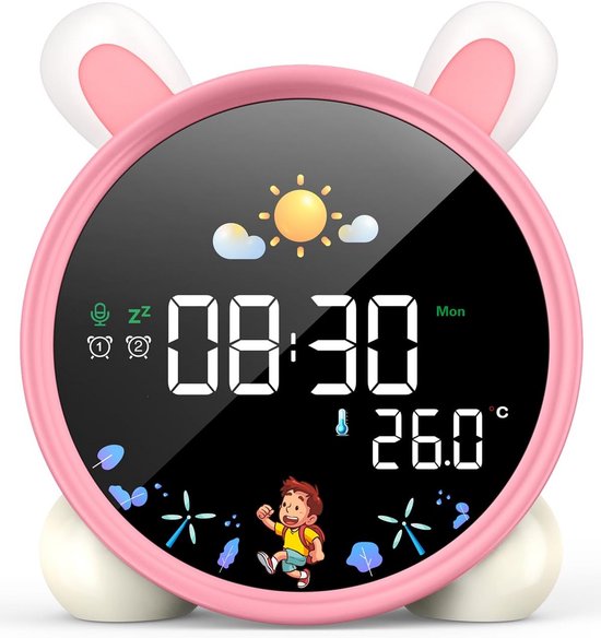 Educatieve Kinderwekker met Nachtlamp, Snooze en Muziek – Dag en Nacht Tijdsaanduiding van Merkloos