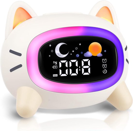 Educatieve wekker - Kinderwekker nachtlampje - Slaaptraining kinderen - Met geluidsmachine - 122 x 98 cm - Wit