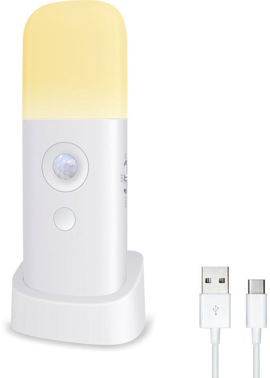 Een LED-nachtlampje met bewegingssensor, oplaadbaar via USB, dimbaar, multifunctioneel, met ingebouwde oplaadbare batterij van 2000 mAh. Dit draagbare nachtlampje met bewegingssensor is geschikt voor woonkamers van Merkloos