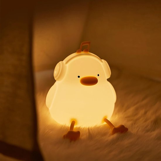 Eend Nachtlampje voor Kinderen - Siliconen LED Bedlampje met Telefoonstandaard, USB-C Oplaadbaar, Touch, 3 Dimbare Niveaus, 30 min Timer - Kinderkamer Cadeau