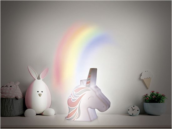 Eenhoorn nachtlamp met regenboog reflectie projectie op de muur - kleurrijk LED nachtlampje - unicorn lamp - kerst cadeau tip van Merkloos