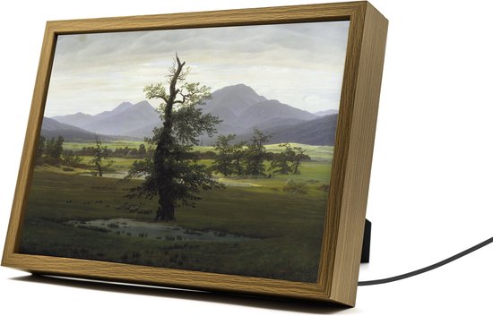 Eenzame Boom Caspar David Friedrich – 31×23 cm – Verlicht kunstwerk – LED licht portret nachtlampje – Dimbaar – Sfeerverlichting – Kinder Woon en Slaapkamer Wall Art Decor van Merkloos