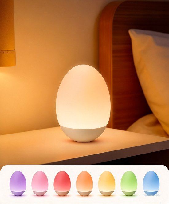 Ei-vormige baby nachtlamp - oogvriendelijke aanraak sfeerlamp - 7 kleuren - dimbaar - babyspeelgoed - geschikt voor kinderkamer van Flintry