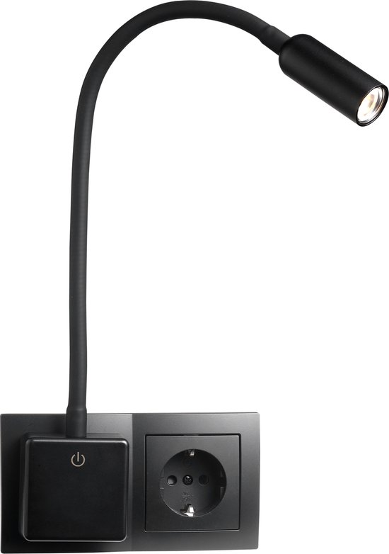 EINLICHT "LED-Point" - Nachtlamp 4W - Flexibele arm 40cm - Leeslamp 260Lm - 3-staps dimbaar Bedlamp - 3000K Stopcontact Lampje- Zwart van EINLICHT