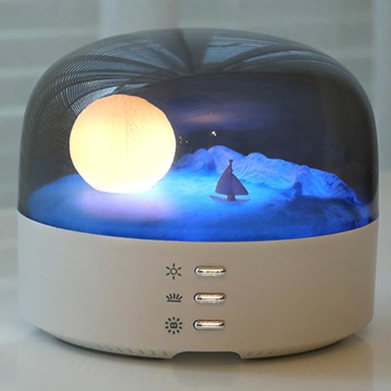 Elegante Maan Zee & Sneeuwberg LED Nachtlamp - USB-C Oplaadbaar + Dimbare + 2 Modussen - Slaapkamer Sfeerlamp / Mood Light / Rechargeable Lamp - Ideaal voor Thuis, Slaapkamer & Relaxte Atmosfeer van Merkloos
