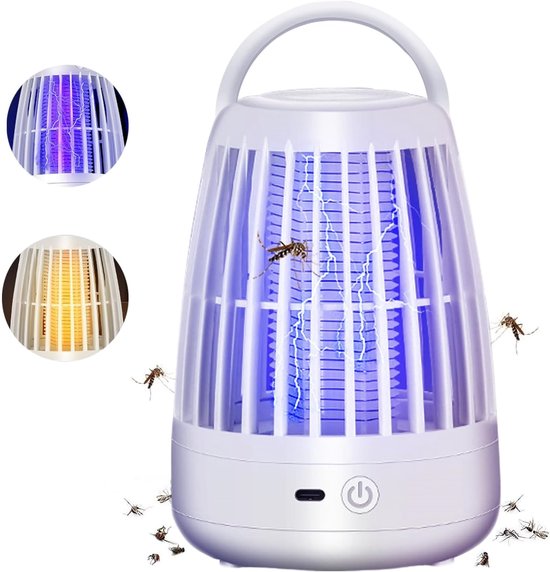 Elektrische muggenverdelger - Elektrische muggenlamp - 360° ultraviolette vliegenverdelger - Draagbare insectenval - Geschikt voor binnen en buiten - Kantoor - Camping (Wit - Oplaadbaar) van Merkloos