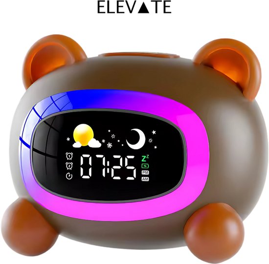 ELEVATE Slaaptrainer Kind – Wekker Kinderen met Nachtlampje & Geluiden – Digitale Slaapwekker Peuter – Beer Design – Oplaadbaar via USB-C van Merkloos