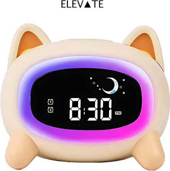 ELEVATE Slaaptrainer Kind - Wekker Kinderen met Nachtlampje & Geluiden - Digitale Slaapwekker Peuter - Hond Design - Oplaadbaar via USB-C van Merkloos