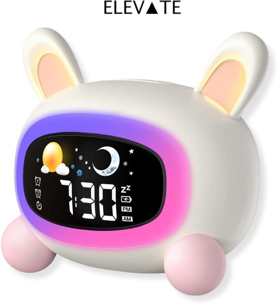 ELEVATE Slaaptrainer Kind – Wekker Kinderen met Nachtlampje & Geluiden – Digitale Slaapwekker Peuter – Konijn Design – Oplaadbaar via USB-C van ELEVATE
