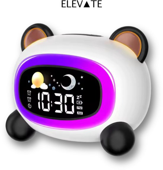 ELEVATE Slaaptrainer Kind – Wekker Kinderen met Nachtlampje & Geluiden – Digitale Slaapwekker Peuter – Panda Design – Oplaadbaar via USB-C van ELEVATE