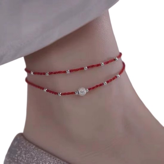Enkelketting met Kralen voor Heren & Dames – Verstelbare Enkelband, Voetsieraad, Armband voor Voet, Lucky Cadeau, Persoonlijke Sieraden - Rood van YADOCA.