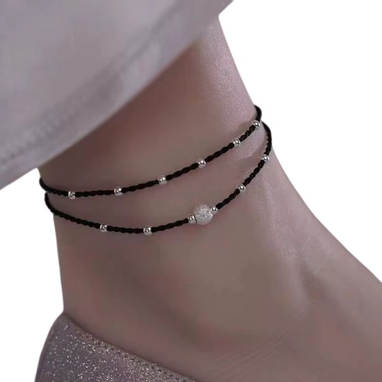 Enkelketting met Kralen voor Heren & Dames – Verstelbare Enkelband, Voetsieraad, Armband voor Voet, Lucky Cadeau, Persoonlijke Sieraden - Zwart van Aylin Vanila