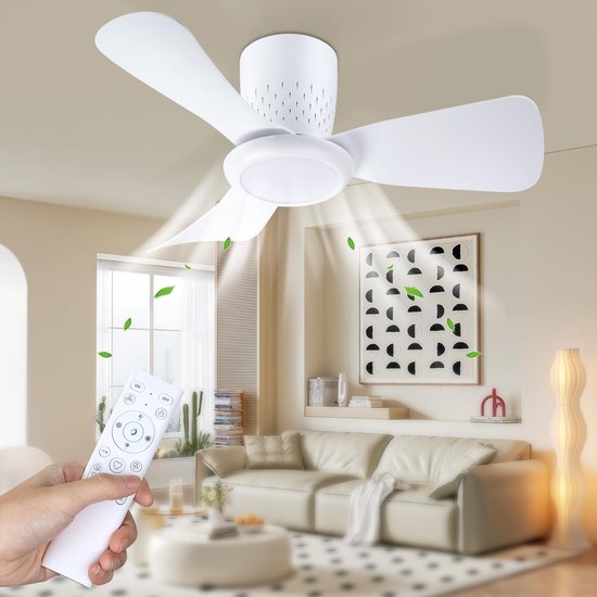 Epochglo Plafondventilator met Verlichting - Ø 71cm - 20W DC Motor - Fluisterstil - Dimbaar LED 3000-6500K - Reversibel (Winterstand) - Afstandsbediening - Timer - Geheugenfunctie - Plafondlamp Ventilator Voor Slaapkamer & Woonkamer - Wit