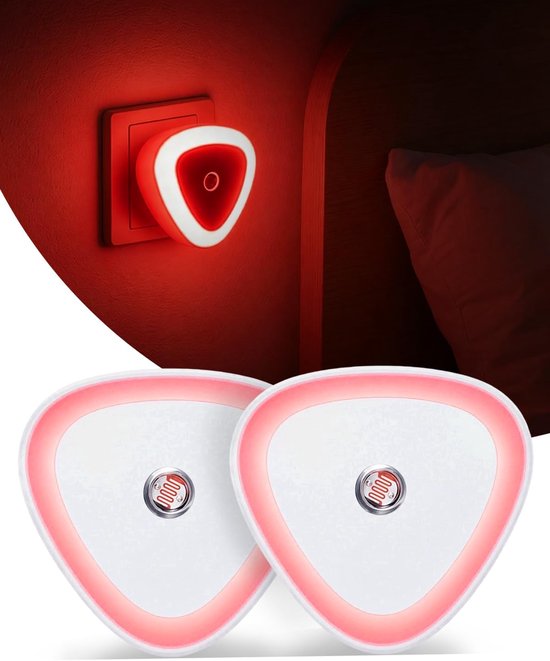 EU nachtlampje met schemersensor, automatisch aan/uit, rood LED licht, mini stekker nachtlamp voor slaapkamer, hal en keuken, 2 stuks [Energieklasse B]