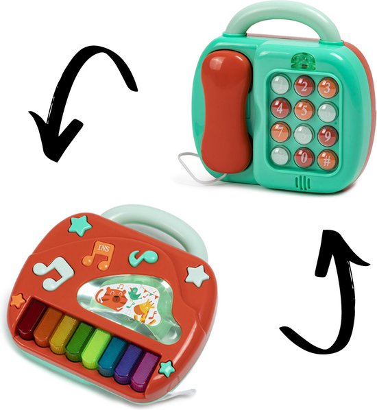 Eurekakids 2 in 1 Speelgoedtelefoon en Piano - Stevig Babyspeelgoed met Licht en Geluid van Eurekakids