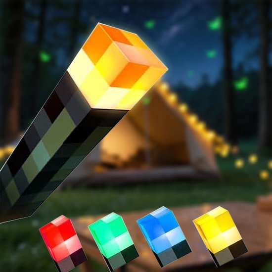 Fakkel-lamp 28 cm - led nachtlampje - USB-oplaadbaar voor bedlampje - mijnknutsellamp voor kostuum - cosplay - woonkamer - gaming - kamer - studie kamer - vierkleurig van Mascot Online
