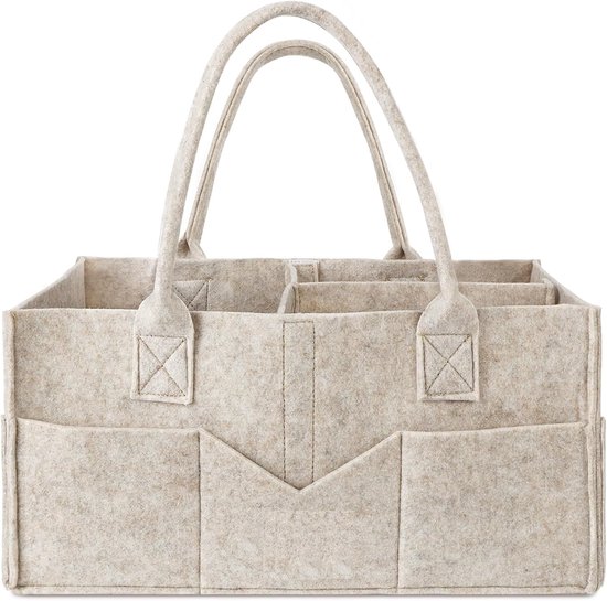Famanu – Vilten luiermand organizer - draagbare opbergmand voor babykamer en commode - beige - duurzaam materiaal - meerdere vakken - ideaal voor luiers - doekjes en verzorgingsproducten