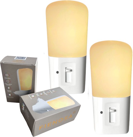 Fienosa 2x Nachtlampje Stopcontact - Automatische Dag & Nacht Sensor - Dimbaar Warm Wit - Ideaal voor Kinderkamer, Hal & Slaapkamer van Merkloos