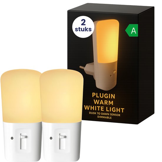 Fienosa Glow 2 stuks - Nachtlampje voor Stopcontact - Dag en Nacht Sensor - Voor Volwassenen, Kinderen en Baby's - Dimbaar Warm Wit Licht van Fienosa