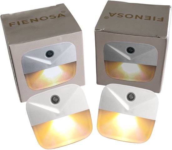 Fienosa LED 2X Nachtlampje Stopcontact - 2-Pack - LED - Warm Wit Licht - Dag & Nacht Sensor van Merkloos