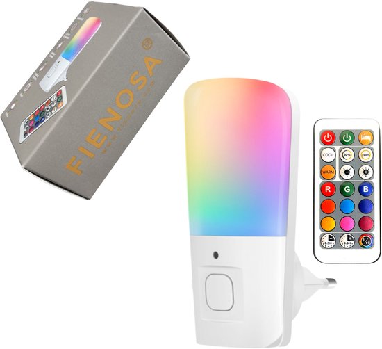 Fienosa LED Nachtlampje Stopcontact met Afstandsbediening - 10 Dimbare Standen - RGB & Warm Wit - Met Timer - Voor Kinderkamer & Slaapkamer van Merkloos
