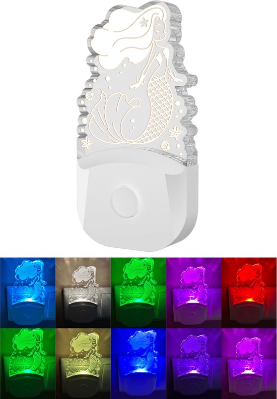 Fienosa Nachtlampje Stopcontact - Nachtlamp Zeemeermin - Nachtlampje baby - Nachtlampje Kinderen - Stekkerlamp - Dag en Nacht Sensor -Multi Colour van Fienosa