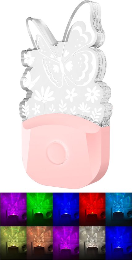 Fienosa Vlinderlamp - Nachtlamp Vlinder - Nachtlampje Stopcontact - Kerstcadeau - Nachtlampje baby - Nachtlampje Kinderen - Stekkerlamp - Dag en Nacht Sensor -Multi Colour van Fienosa