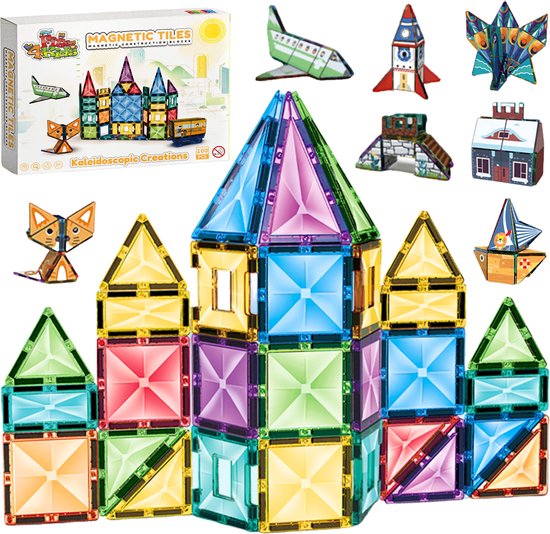 Fits4Kids Magnetic tiles - Magnetische Bouwtegels - STEM Speelgoed voor Creatief Bouwen - Magnetische bouwstenen - Kaleidoscopic Creations van Fits4Kids