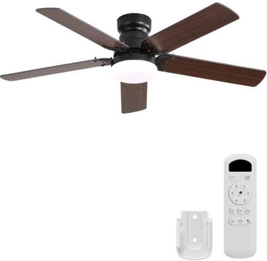 Flache Deckenventilator 106 cm met LED Verlichting en Afstandsbediening – DC Motor Stil 6 Snelheden Timer Lichtgeheugen Dimbaar 3000K–6000K Zwart