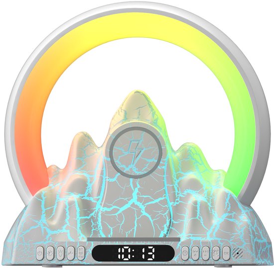 Flame Mountain Sunrise Wake-up Light, Smart App, Draadloze Oplaadbare Bluetooth Speakerbox, Sfeervol Nachtlampje, Wit van Flame Mountain