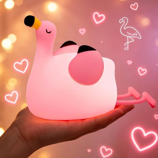 Flamingo Nachtlampje voor Kinderen - Siliconen LED Bedlampje met Telefoonstandaard, Oplaadbaar, Touch, 3 Dimbare Niveaus, 30 min Timer - Kinderkamer Cadeau