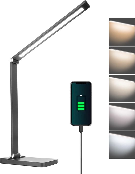 Florixa® Bureaulamp led dimbaar daglicht - USB oplaadbaar - 5 kleurenfuncties - Zwart - 40cm x 12 cm x 4 cm