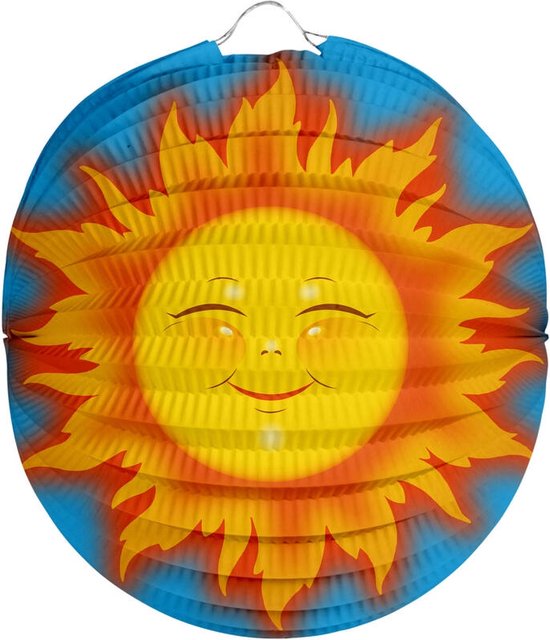 Folat Lampion zon - 22 cm - licht blauw - papier - Sint maarten/kinderfeestje lampionnen