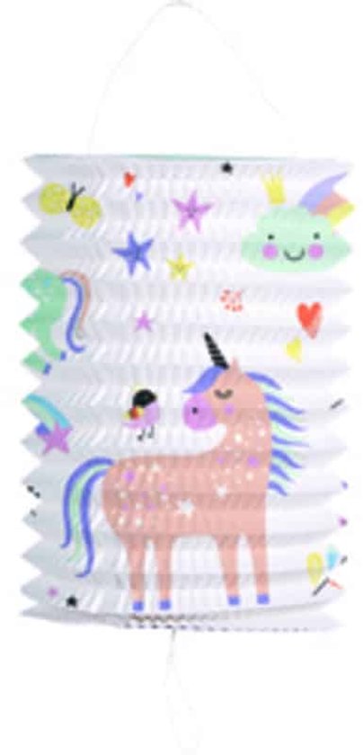 Folat Trek lampion eenhoorns & regenbogen - H16 cm - meerkleurig - papier