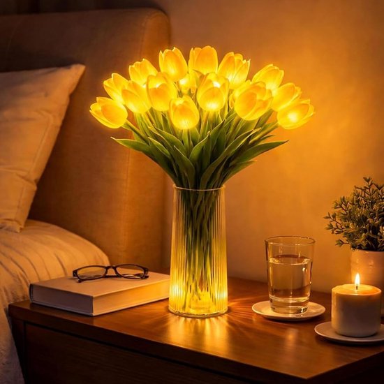 Fonkelende Boomtulpenlamp, Stralend Romantisch Tulp Ambient Desktop Nachtlampje, LED-verlichting Kunstbloemen, Werkt op batterijen, Nachtkastje/Kantoordecoratie, Cadeaus voor vrouwen/moeder (zonder vaas)