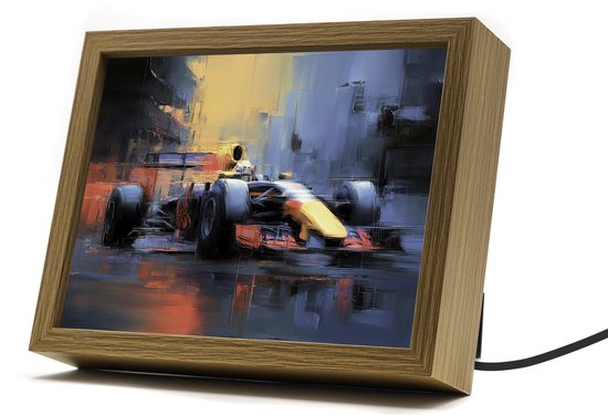 Formula 1 Inspired Raceauto – 22×17 cm – Verlicht kunstwerk – LED licht portret nachtlampje – Dimbaar – Sfeerverlichting – Kinder Woon en Slaapkamer Wall Art Decor van Merkloos