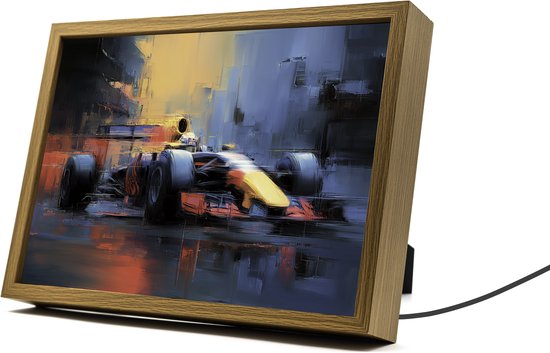 Formula 1 Inspired Raceauto – 31×23 cm – Verlicht kunstwerk – LED licht portret nachtlampje – Dimbaar – Sfeerverlichting – Kinder Woon en Slaapkamer Wall Art Decor van Merkloos