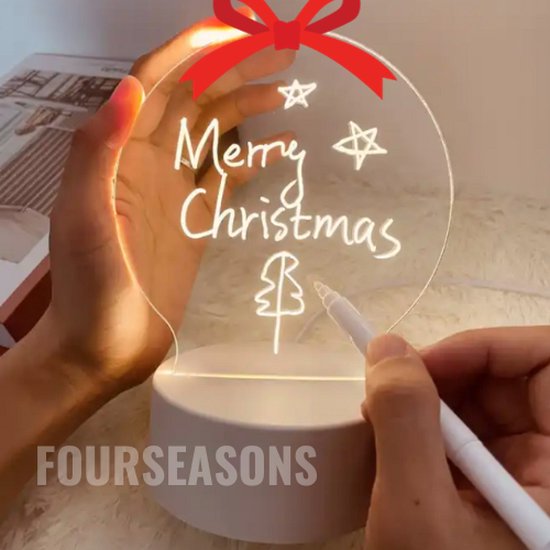Fourseasons - LED Bureaulamp - Bureauverlichting - Draadloos opladen - Transparant Bureaulamp Met Eigen Tekst - Design verlichting - Gepersonaliseerde Cadeau