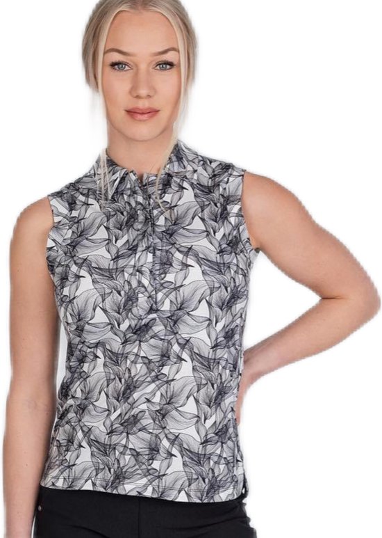 Func Factory dames polo Sienna black leaf mouwloos maat 40 van Func Factory