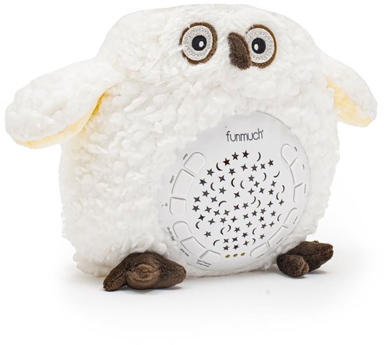 FUNMUCH - Projector - Knuffeluil met projector wit one size pluche - slaapzakje - babyknuffel - projector - witte ruis - muziek van Merkloos