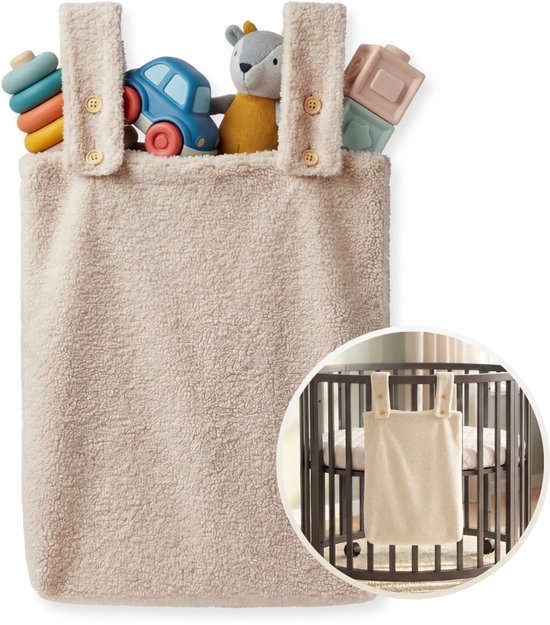 Funnies Boxzak Teddy Stof - Soft Beige - 65x40 cm - Boxopbergzak voor Box & Babykamer - Zachte Teddy Opbergzak voor Speelgoed, Knuffels & Accessoires