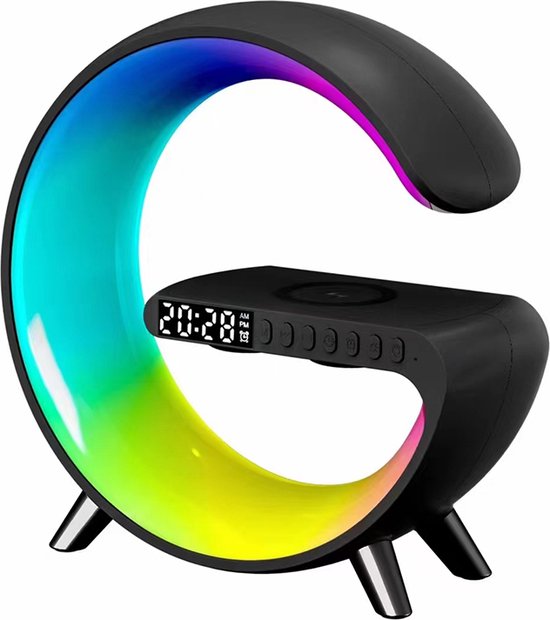 G-Light - Wake-up Light - Bureaulamp LED - Wekker - Lichtwekker - Bluetooth Speaker - Draadloos Oplader - Digitale Wekkerradio - Led Light - Sfeerlamp - Nachtlamp - Google Home & Alexa - Zwart van Merkloos