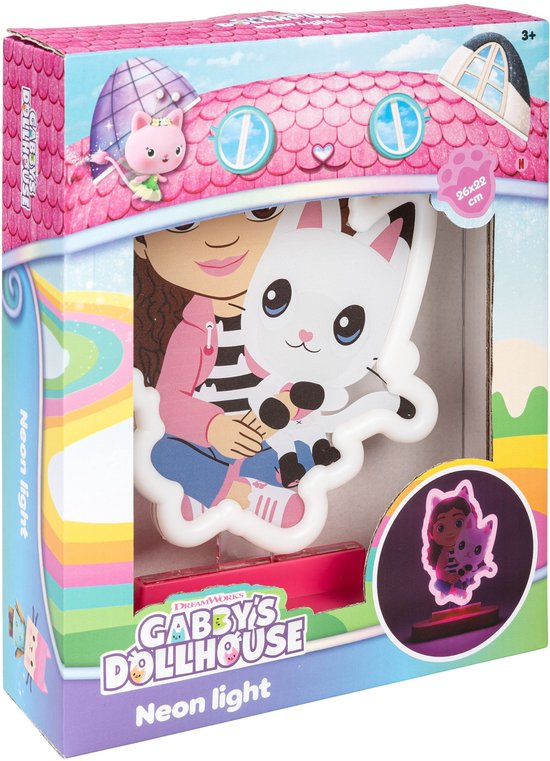 Gabby's Dollhouse Nachtlamp - Roze Neon Lamp voor Kinderkamer en Slaapkamer - Bedlampje met automatische dag-/nachtsensor - 25,6 x 18 cm - Peuter speelgoed - Voor meisjes en jongens - Vanaf 3 jaar van W&O Products B.V.