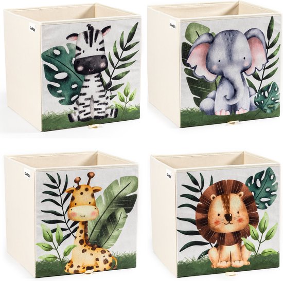 Gadgy Opbergmanden Kinderkamer - Set van 4 Opbergboxen voor Kallax Kast - Speelgoed Opbergdoos - 33x33x33 CM - Speelgoedmand BabyKamer Dozen - Dierenmotief Inzetbakken van Gadgy